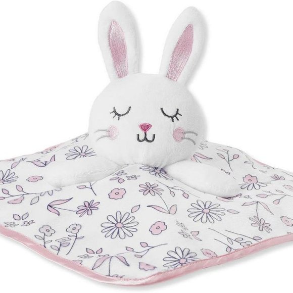George Baby Bunny Rabbit Security Blanket Lovey White Pink Flowers Lovey New - Picture 2 of 3